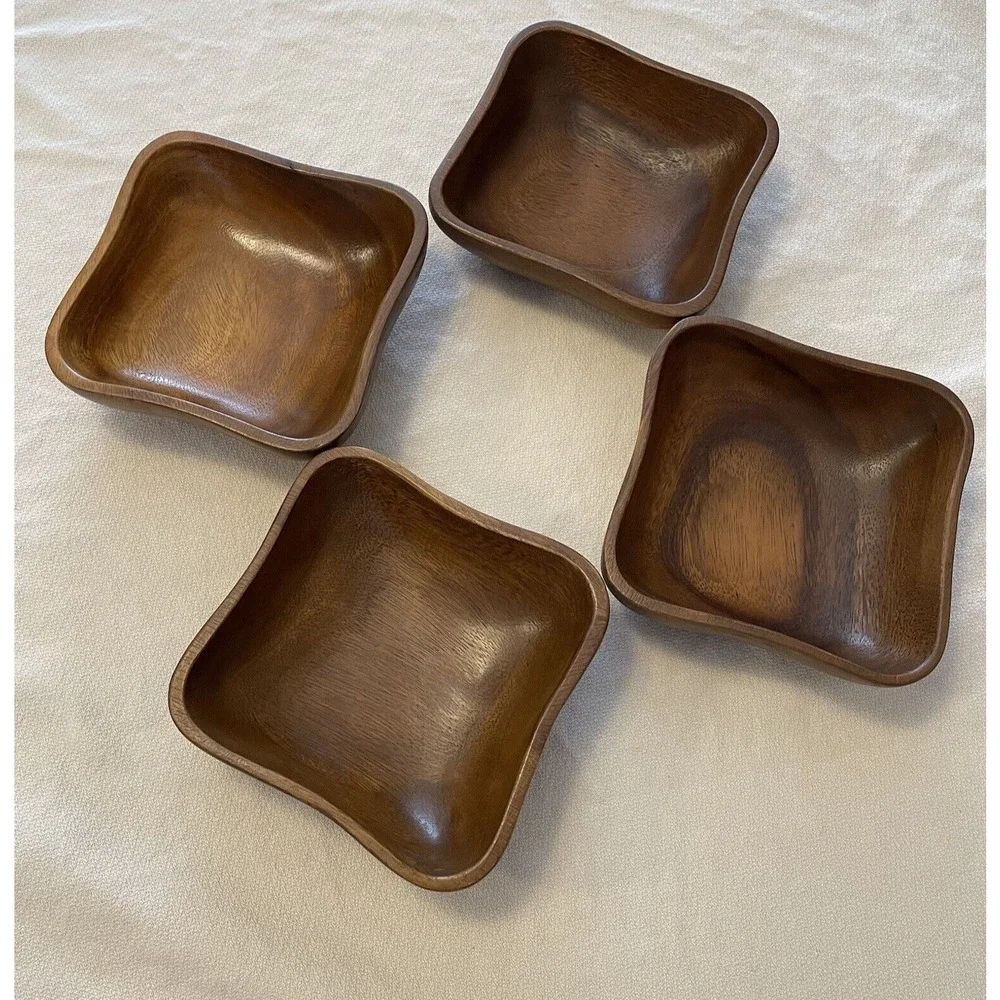 Wooden Bowls Square Rounded Corners marked Made in Philippines Set of 4